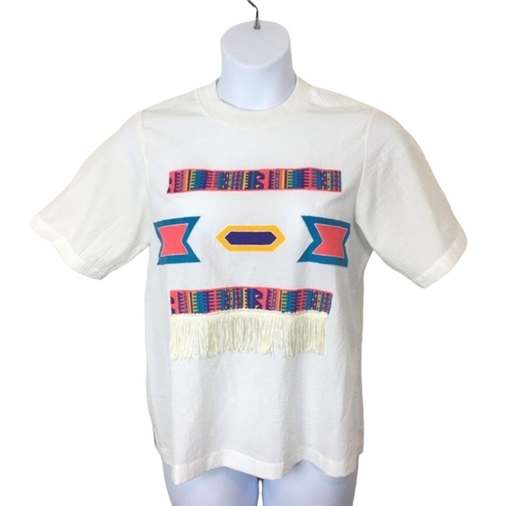 80s Novelty Top Fringe Funky Fab Southwestern Size Small Semi Sheer
